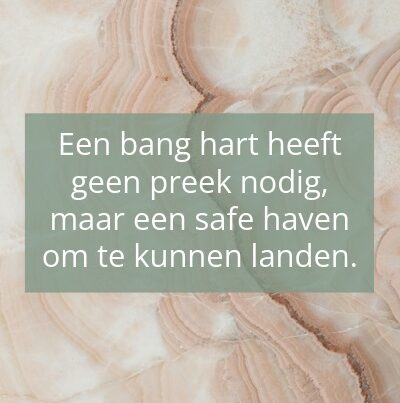 Quote Liefdesreis - Een bang hart heeft geen preek nodig, maar een safe haven om te landen